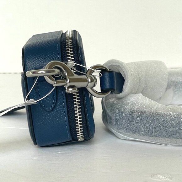 Coach Mini Crossbody Pouch Blue Crossgrain Leather CP271 Cards Earbuds Case - Picture 9 of 11